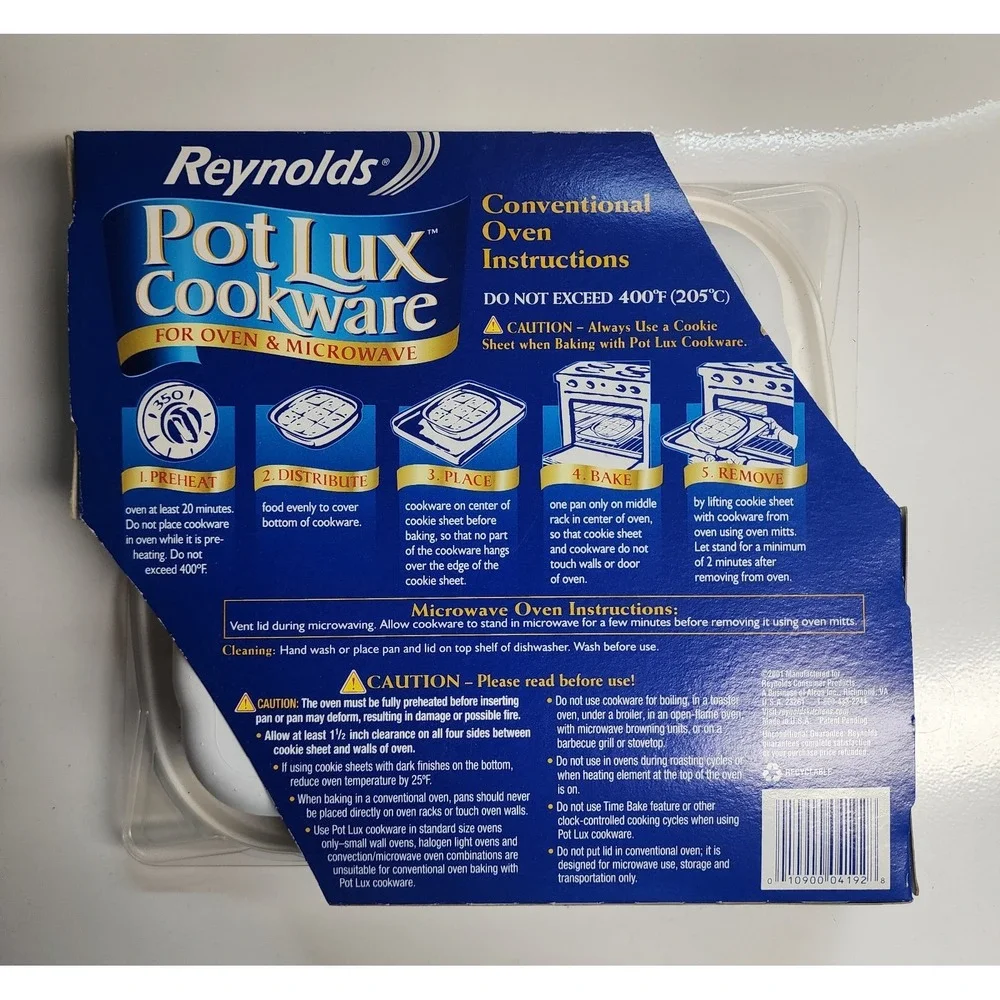 NEW Reynolds Pot Lux Cookware for Oven Microwave 8 x 8 Pan with Lid Discontinued